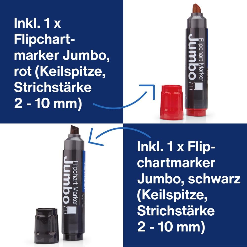 magnetoplan Flipchart Starter-Kit, praktisches Set aus 5 x 20 Blatt Flipchart Papier, 2 Jumbo Markern und 4 Magneten