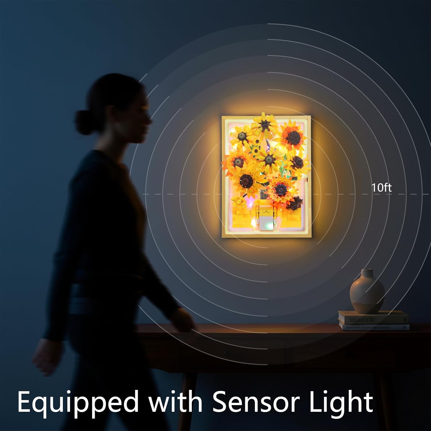 Motion-Sensing LED Light Sunflower Photo Frame Building Kit 1011 PCS, Inspired Wall Art Decor, Creative Gift for Adults & Teens 14+ - Image 2