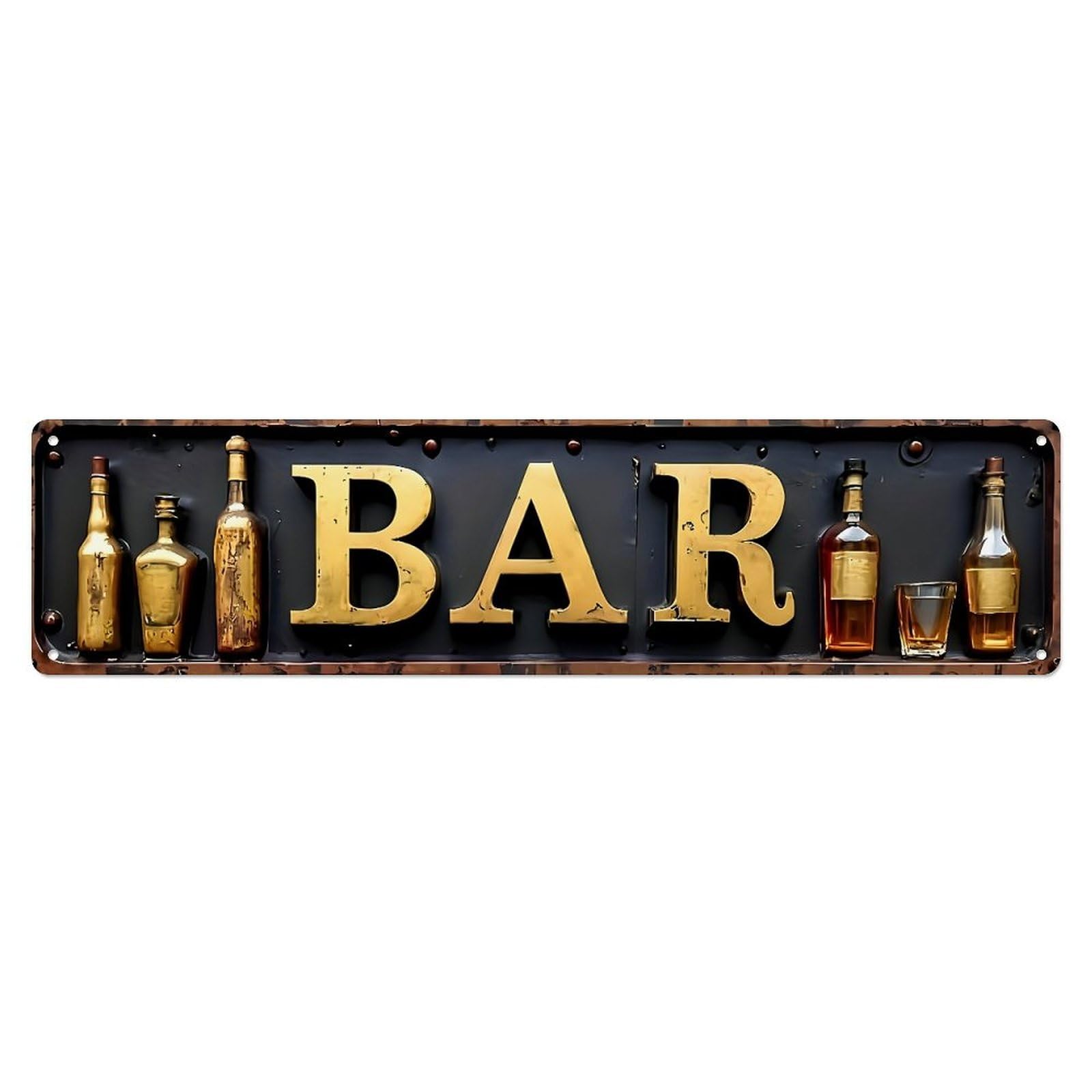 Bar Sign With Bottles And Glass Metal Tin Sign Plaque
