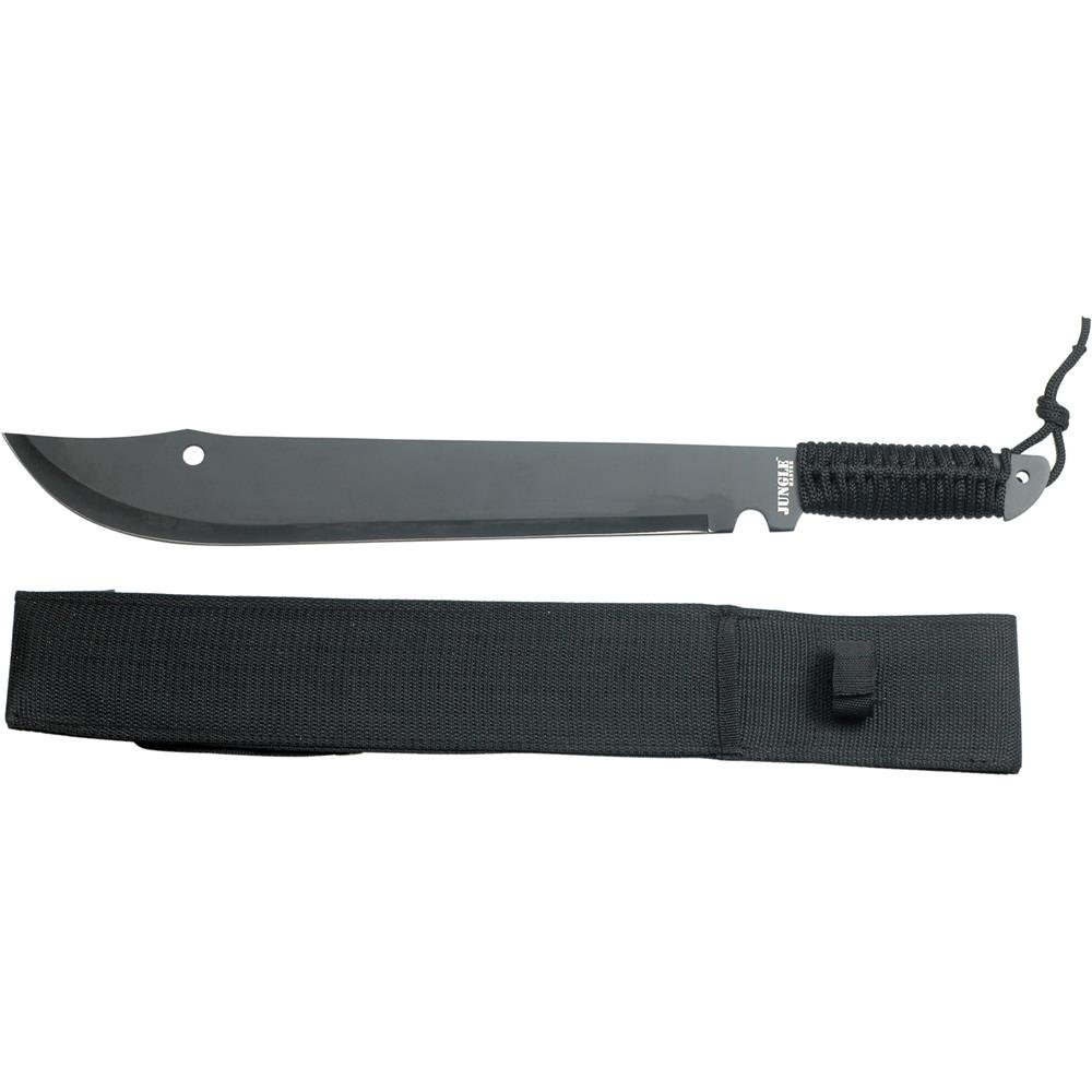 Jungle Master JM-021 Full Tang Machete, Black Blade, Black Cord-Wrapped Handle, 21-Inch Overall