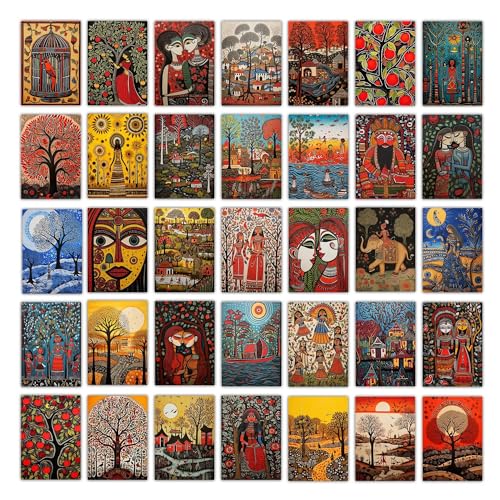 Image of Wallgasm Traditional Madhubani Poster Set - Set of 54, 4 x 6 Inches Posters Posters For Living Room, Office, Bedroom Traditional Madhubani Painting Inspired