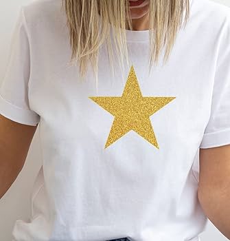 【関税&送料込】Golden  White T-Shirt With Glitter Star Golden Goose Star W'S Regular Tshirt – White Gold