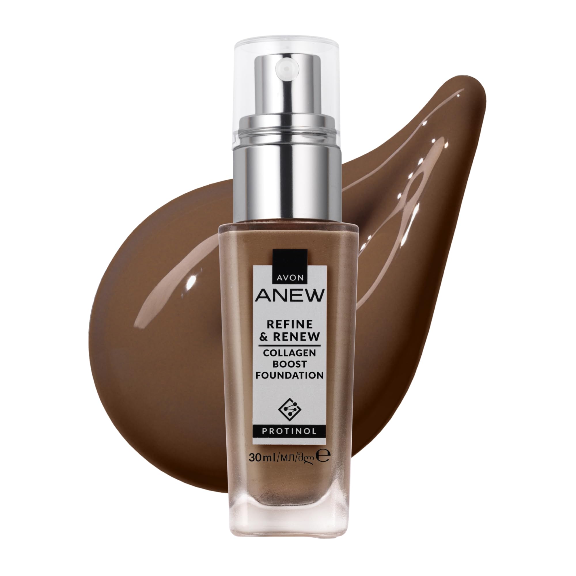 AVON Anew Protinol Refine & Renew Foundation SPF30, 30ml, Collagen Boosting, Buildable, Resilient, Plumper & Firming-Looking Complexion, Undetectable, Lightweight & Radiant Finish & Feel, 530N