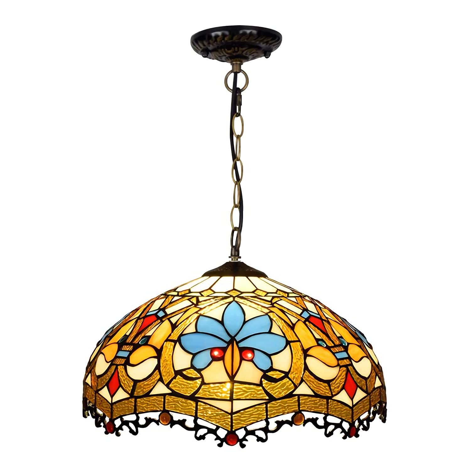 YNIYUJKL Tiffany-Style Baroque Chandeliers, Stained Glass Shade Ceiling Light, Adjustable Retro Style Decorate Pendant Light For Living Room, Bedroom, Kitchen, Dining Room
