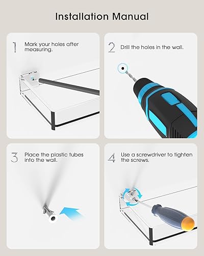 Miniatura 7 de MaxGear Acrylic Clear Floating Shelves with Edge, Wall Mounted Hanging Bookshelves, Decorative Display Wall Shelves Storage Organizer for Bathroom,