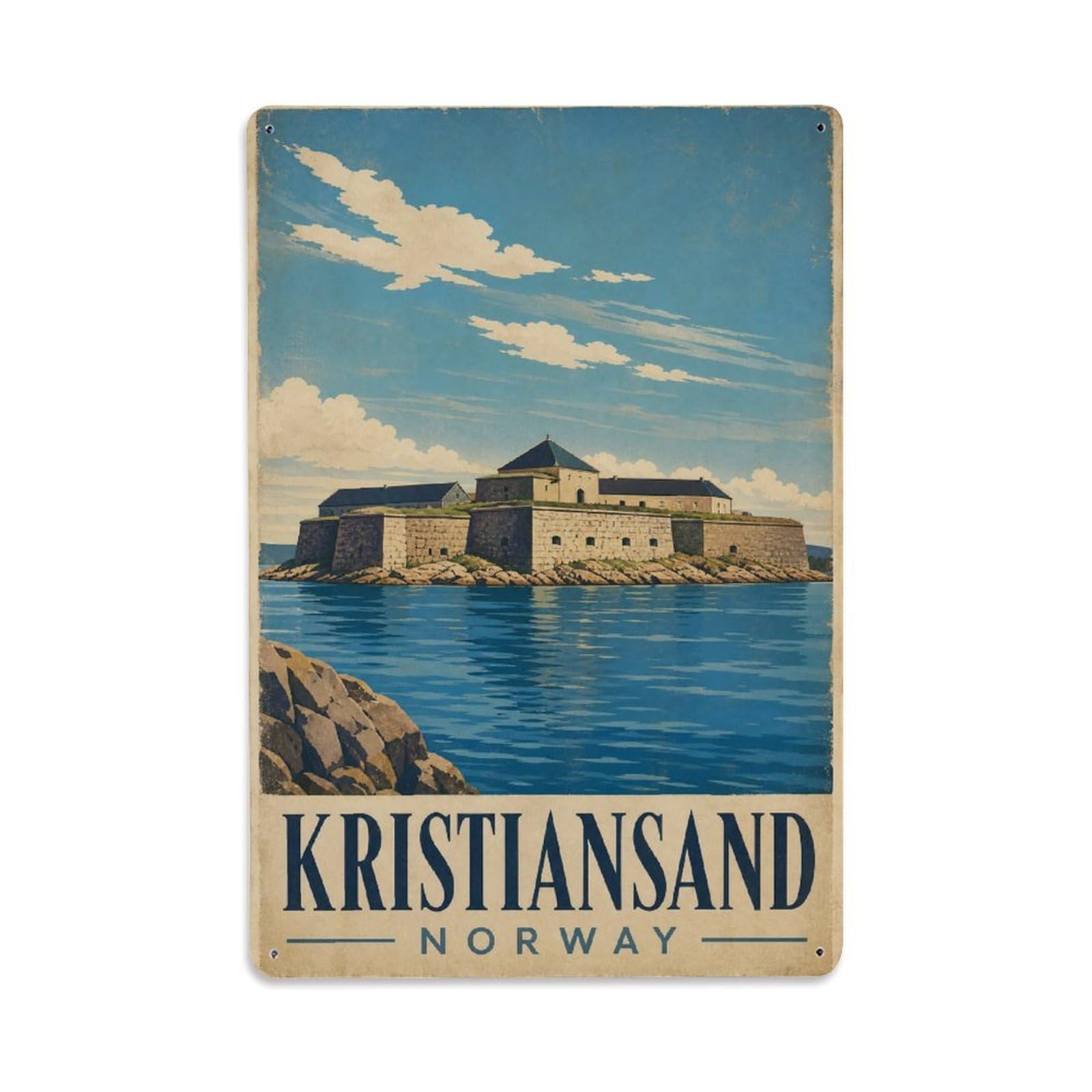 Retro Travel Norway Kristiansand Metal Tin Sign