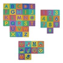 VeloVendo® – Tappeto Puzzle Bambini XXL – 46 pezzi con Certificato CE e testato TÜV in soffice Schiuma EVA | Tappeto Gioco Bambini | Tappetino Puzzle | Tappeto gioco neonato (Lettere+Numeri+Animali)