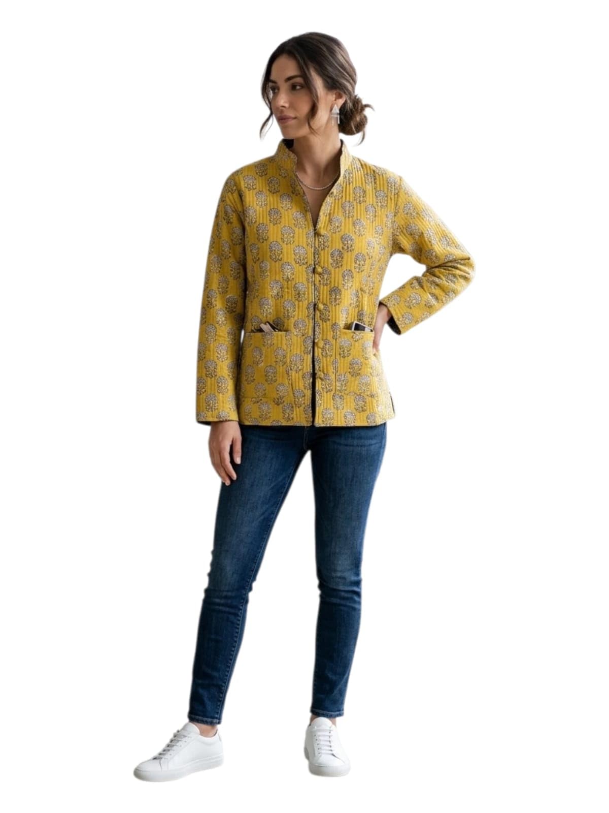 eddika women's cotton hand block printed reversible jacket in size Large (L)(chest size 40 inches,length 26 iinches)-picture-44