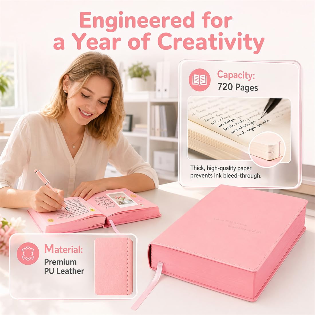 Quaderno Color Brick Spesso A5, Diario Rigido 720 Pagine con Copertina in Pelle PU, Pagine Colorate e Carta Spessa per Note Scuola Ufficio Studio Viaggio Regalo (Green)