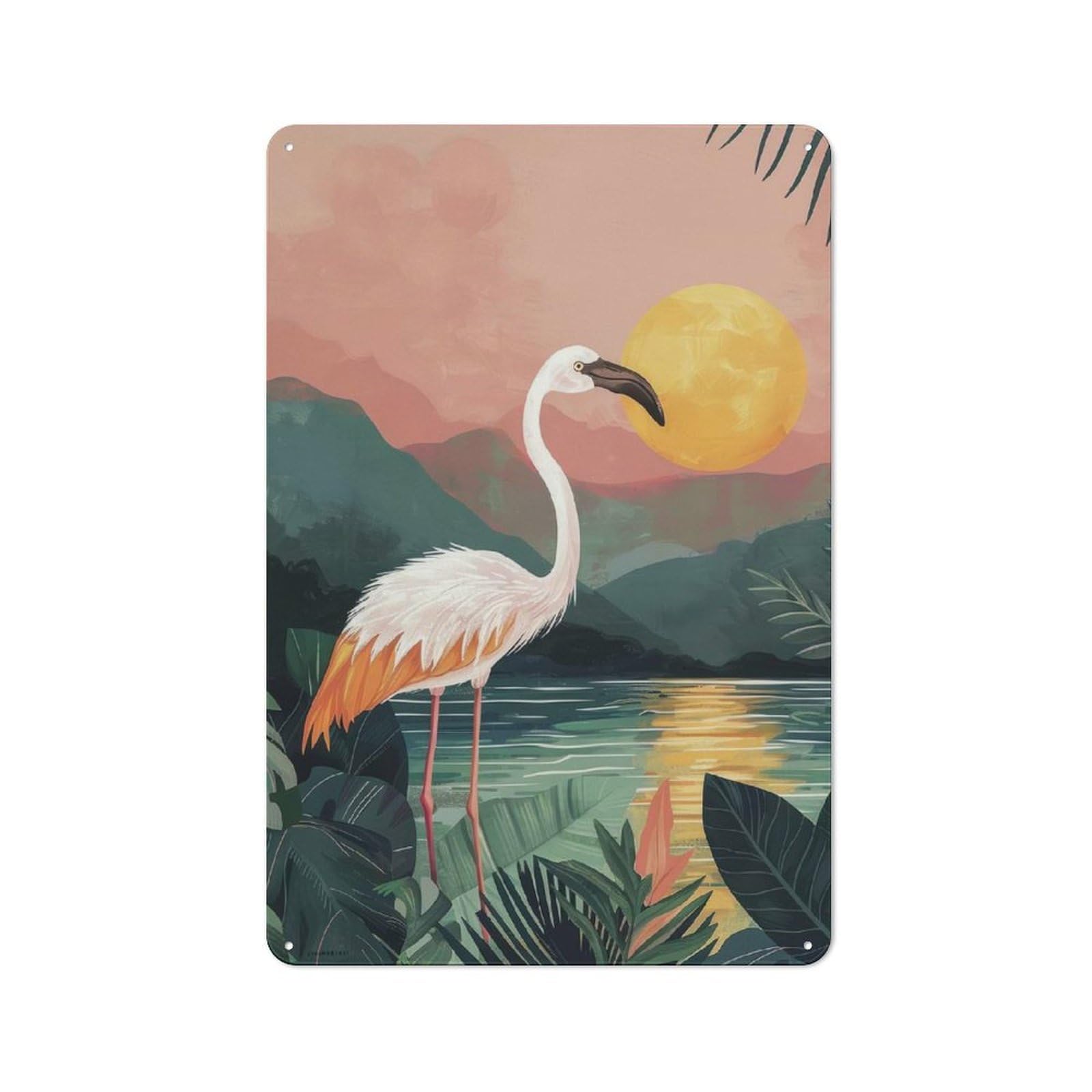 Junmoney Pink Flamingo Sunset Rustic Metal Sign 30X20cm For Kitchen Or Home Bar, Gift For Kitchen Decor Lovers During The Christmas Season