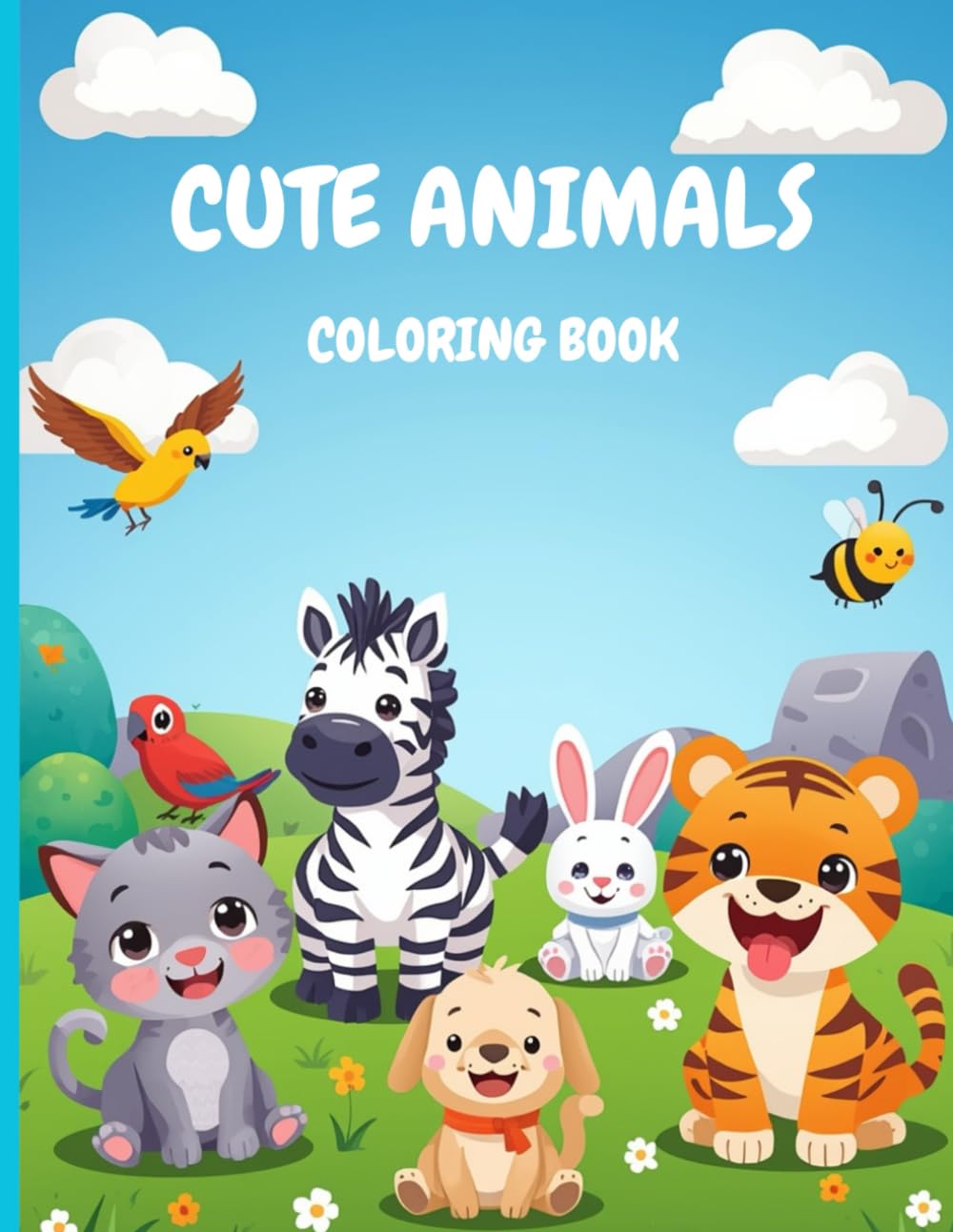 Cute Animals: Coloring book for kids, 50 Adorables and Easy Animal Pages for Toddlers and Children