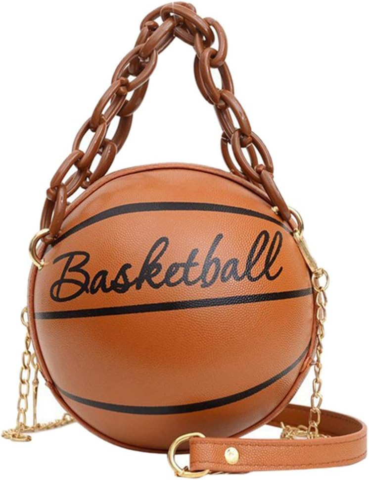 VALICLUD Basketball Shape Crossbody Bag with Chain Zipper Pouch 6.69In Trendy Shoulder Handbag for Women Lightweight Casual Travel Purse