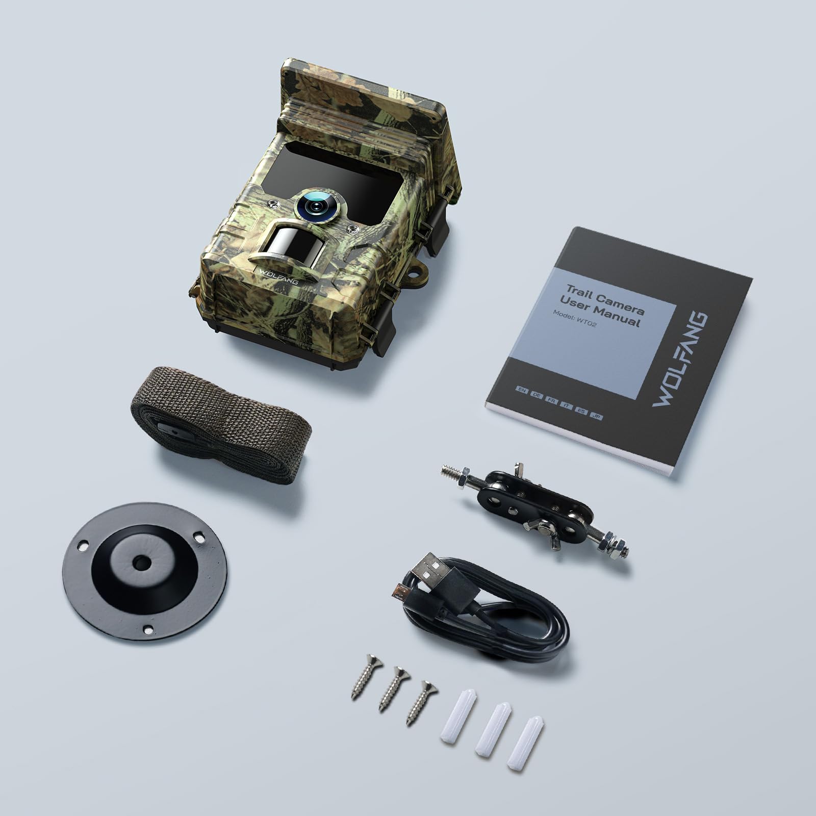 WOLFANG Solar Wildkamera mit Handyübertragung, 4K 30fps 68MP,120 ° Weitwinkel WLAN Bluetooth Wildtierkamera, Bewegungsmelder Nachtsicht, IP66, 0.1s Auslösezeit für Wildlife Monitoring