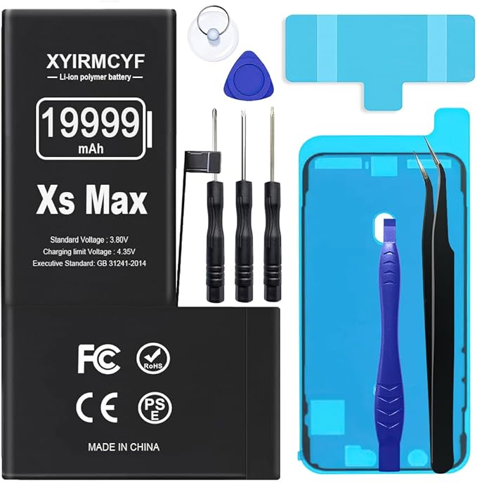 19999mAh Super Capacity Battery Compatible with iPhone Xs MAX, 0 Cycle Li-Polymer Replacement Battery for iPhone Xs MAX, with Professional Repair Tool Kit