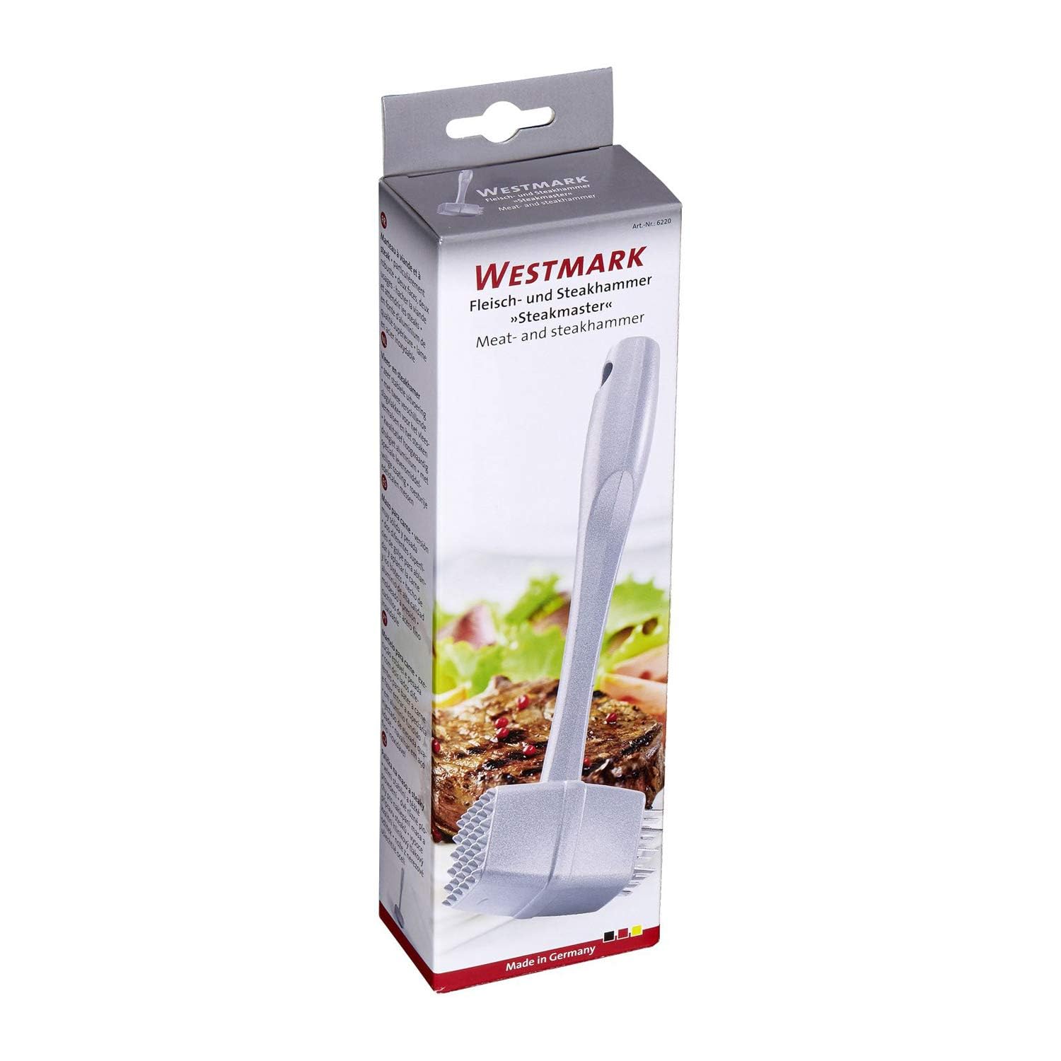 Westmark Fleisch- und Steakhammer, Länge: 23,8 cm, Rostfreier Edelstahl/Aluminium mit lebensmittelechte Spezialbeschichtung, Steakmaster, Silber, 62202260