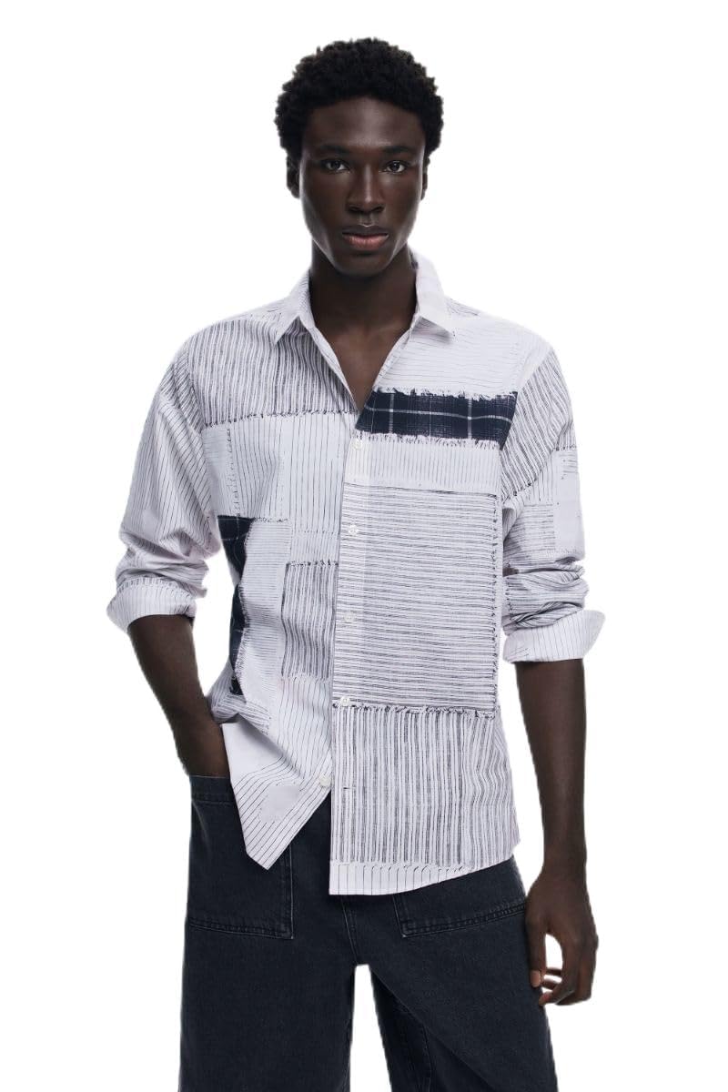 Desigual Men's Woven Long Sleeve T-Shirt, Black, L