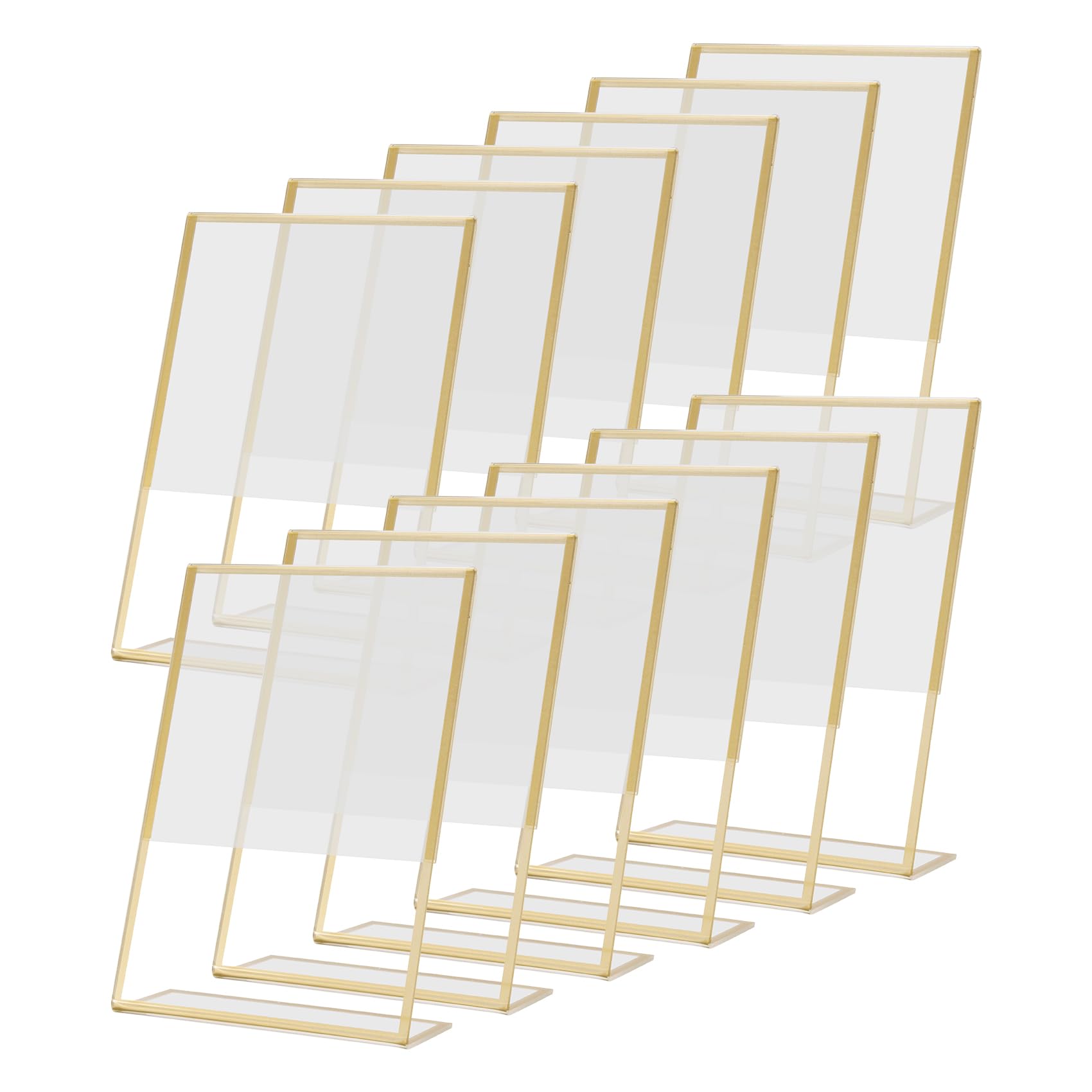 qimoi 12PCS Gold Frame Acrylic Sign Holder Wedding Table Number Holder Slanted Menu Double Sided Stand, 4X6Inch