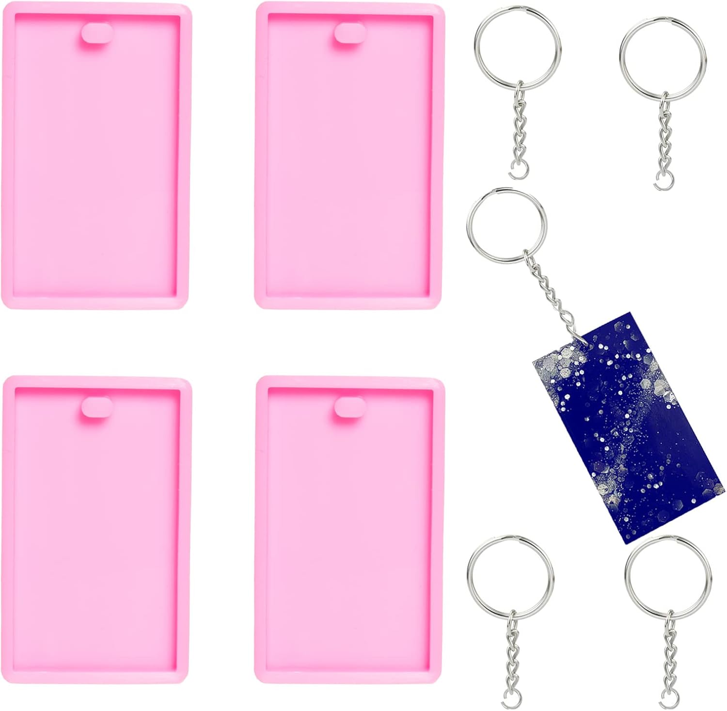 Qeuly 4 Pcs Rectangle Resin Molds Keychain, Shiny Handmade Charms Silicone Mold for