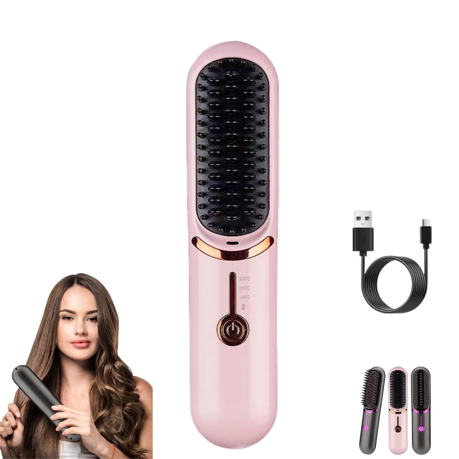 Ciriel - AirBrush Pro | Drahtlose Stylingbürste, 3 Temperaturstufen 160-200°C, Wiederaufladbare BüRste für GläTten und Locken (rosa)