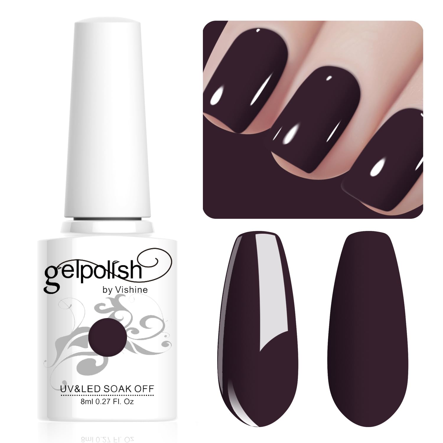 Vishine Gel Nail Polish, 1Pcs 8ml Burgundy Gel Polish Soak Off UV LED Gel Nail Art DIY Gel Nail Manicure for Girls Women #080 — view 29