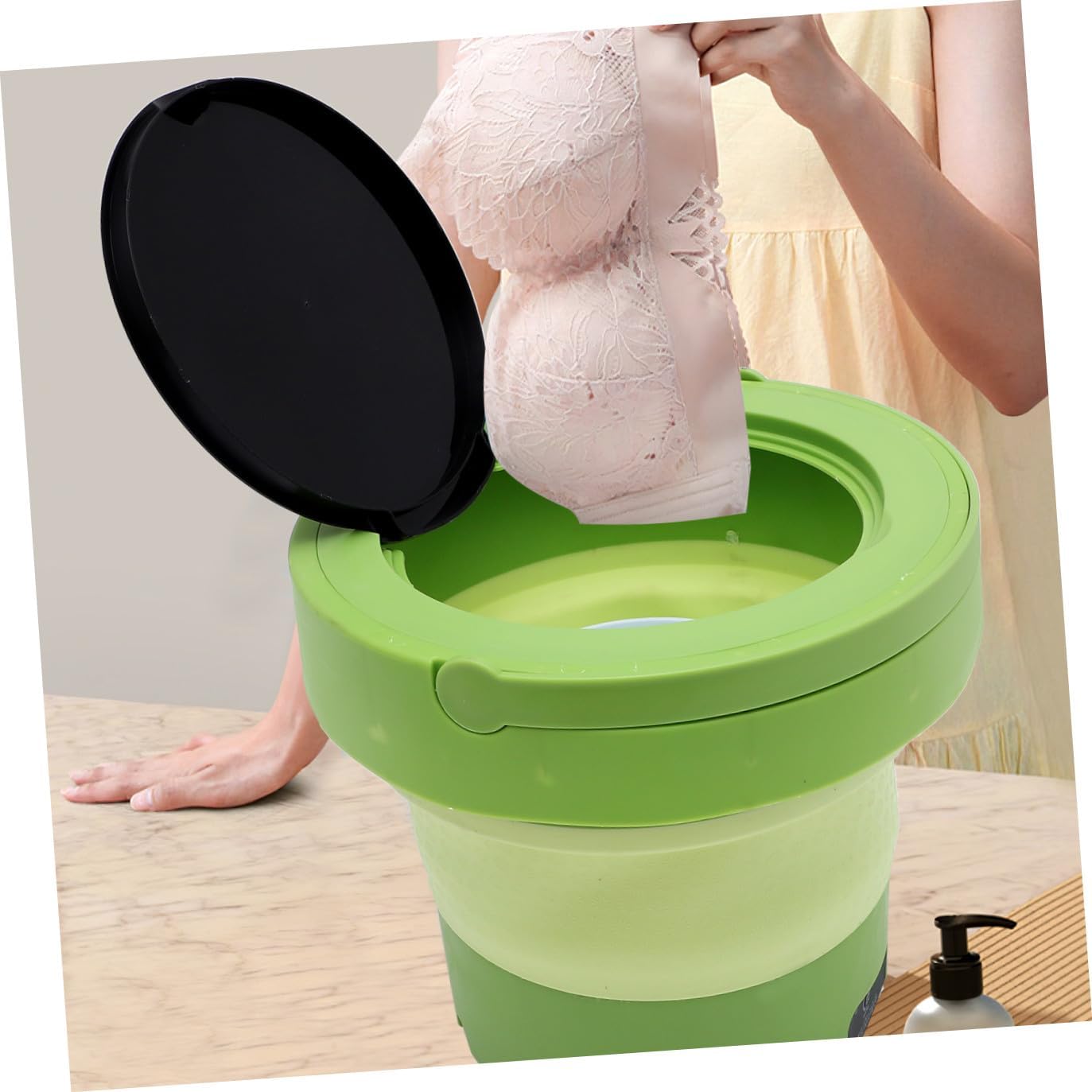 Homoyoyo Portable Mini Washing Machine 6l with Spin Dryer, Collapsible Portable Washer for Travel, Camping, Apartments, and Small Loads, US Plug, Grass Green