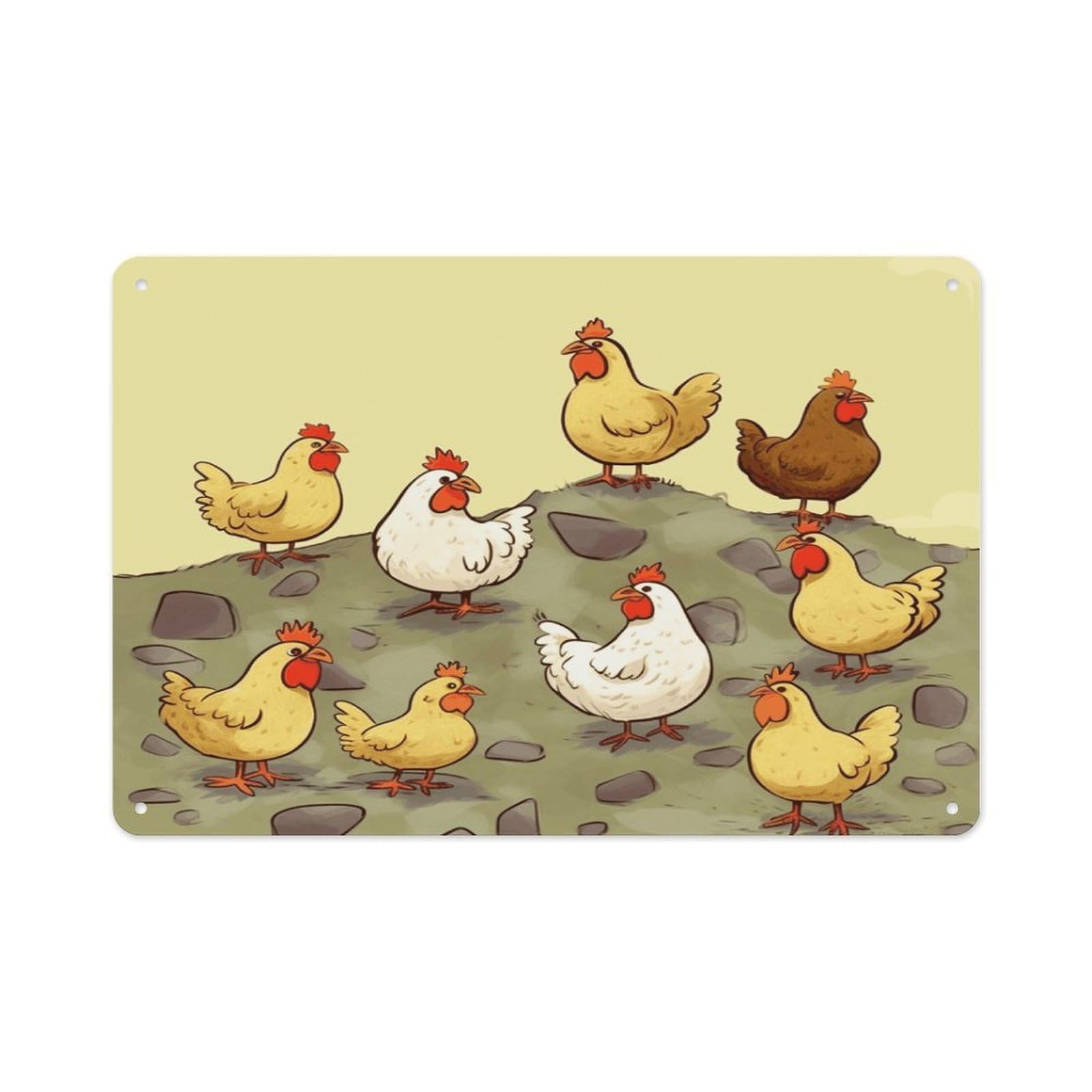 VstaDank Vintage Metal Sign Sublimation Aluminum A Brood of Chickens Plaque Sign Weatherproof Art Decorative Wall Plate Boho Aluminum Wall Hanging Decor Retro Poster Plaque 8x12in