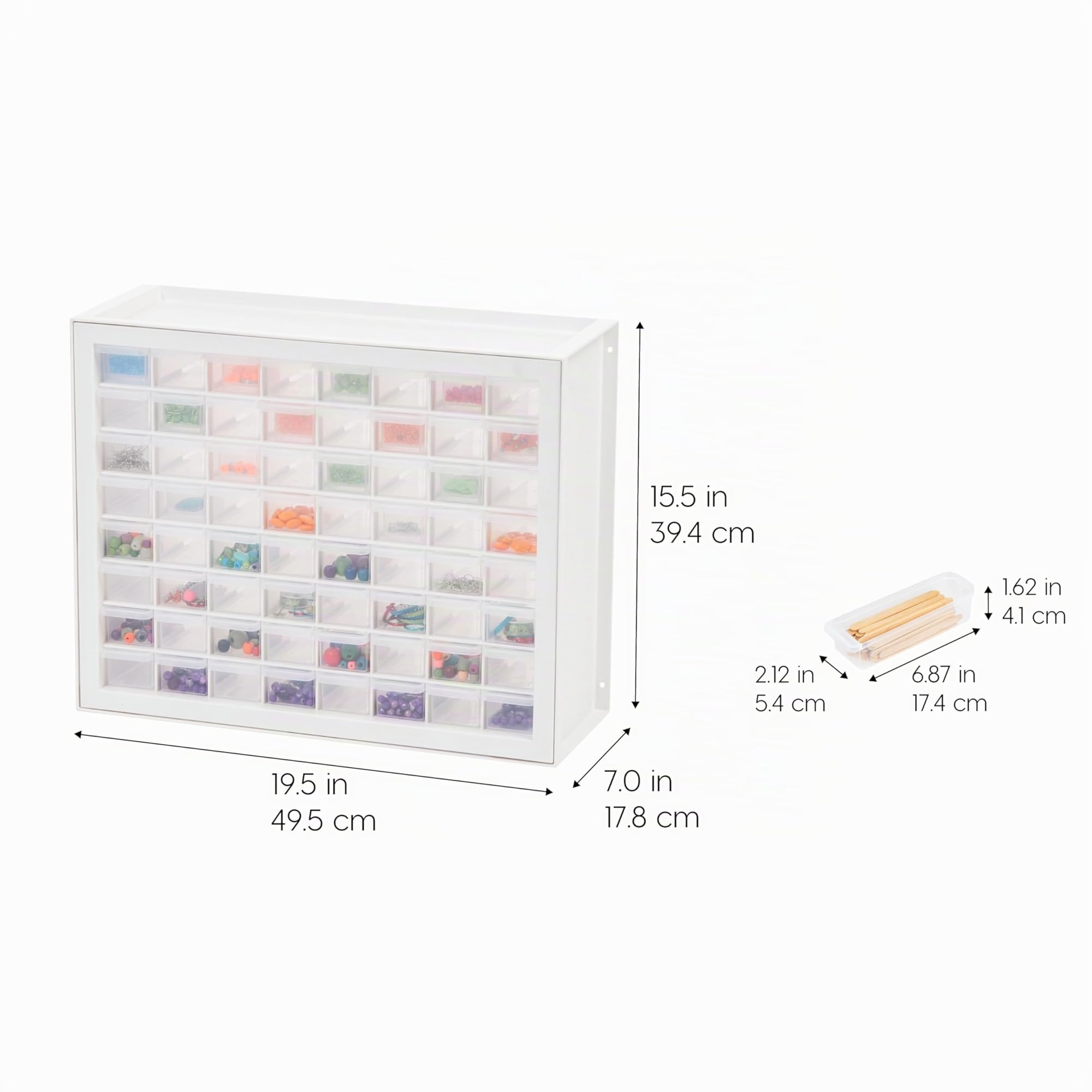 IRIS USA stapelbarer Aufbewahrungsschrank mit 64 Schubladen, 49,5 cm B x 17,8 cm T x 39,5 cm H, Weiß – Kleiner Ziegel-Organizer, Mehrzwecktruhe, Sammelalbum, Kunst, Hobby, mehrere Fächer