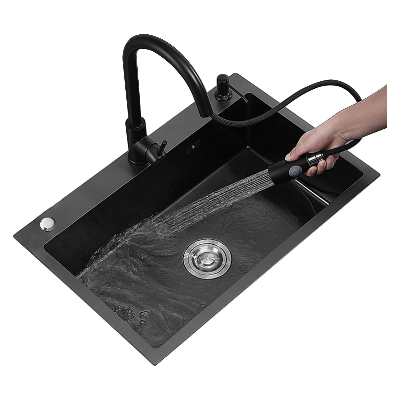 CSXSXAUO 304 Stainless Steel Single Bowl Kitchen Sink Square Bar Multifunctional RV with Faucet & Drain Top/Undermount Installation Black 75x45x22 cm