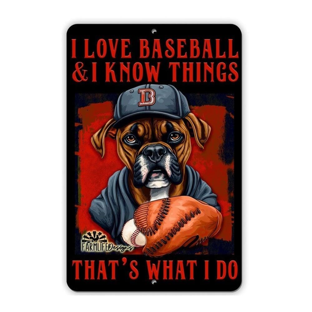 Boxer Dog Baseball Sign 8"x12" Funny Handmade Sign home decor
