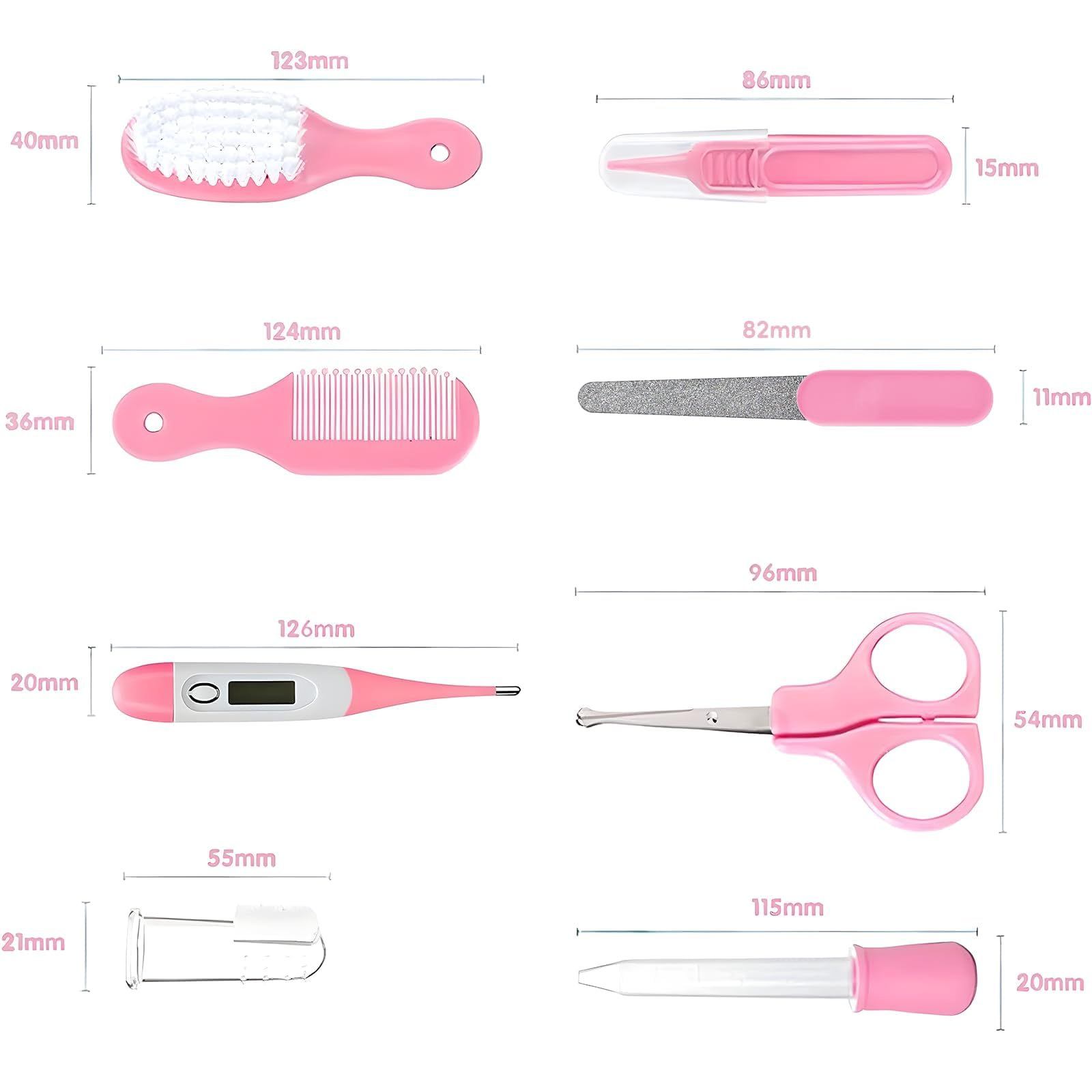 Trousse de Soin Bébé Naissance 13 en 1 – Trousse de Toilette Bébé avec Brosse, Peigne, Coupe-Ongles, Ciseaux, Thermomètre Digital, etc.– Kit Complet pour Nouveau-Né Fille Garçon (rose)