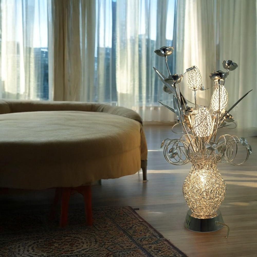 Dapo Ornella traumhafte Draht Blumenleuchte-Steh-Stand-Lampe-Leuchte 12V Halogen inklusive 4 x G4 20 Watt Wonnzimmer-Dekkorations-Tisch-Leuchte-Lampe