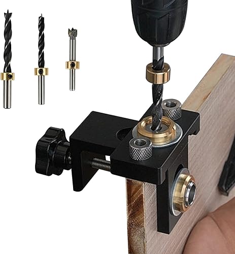 Kit de taladro de clavija 3 en 1, juego de guía de taladro de clavija para carpintería con pasadores de orificio de 8100.591 in, plantilla de