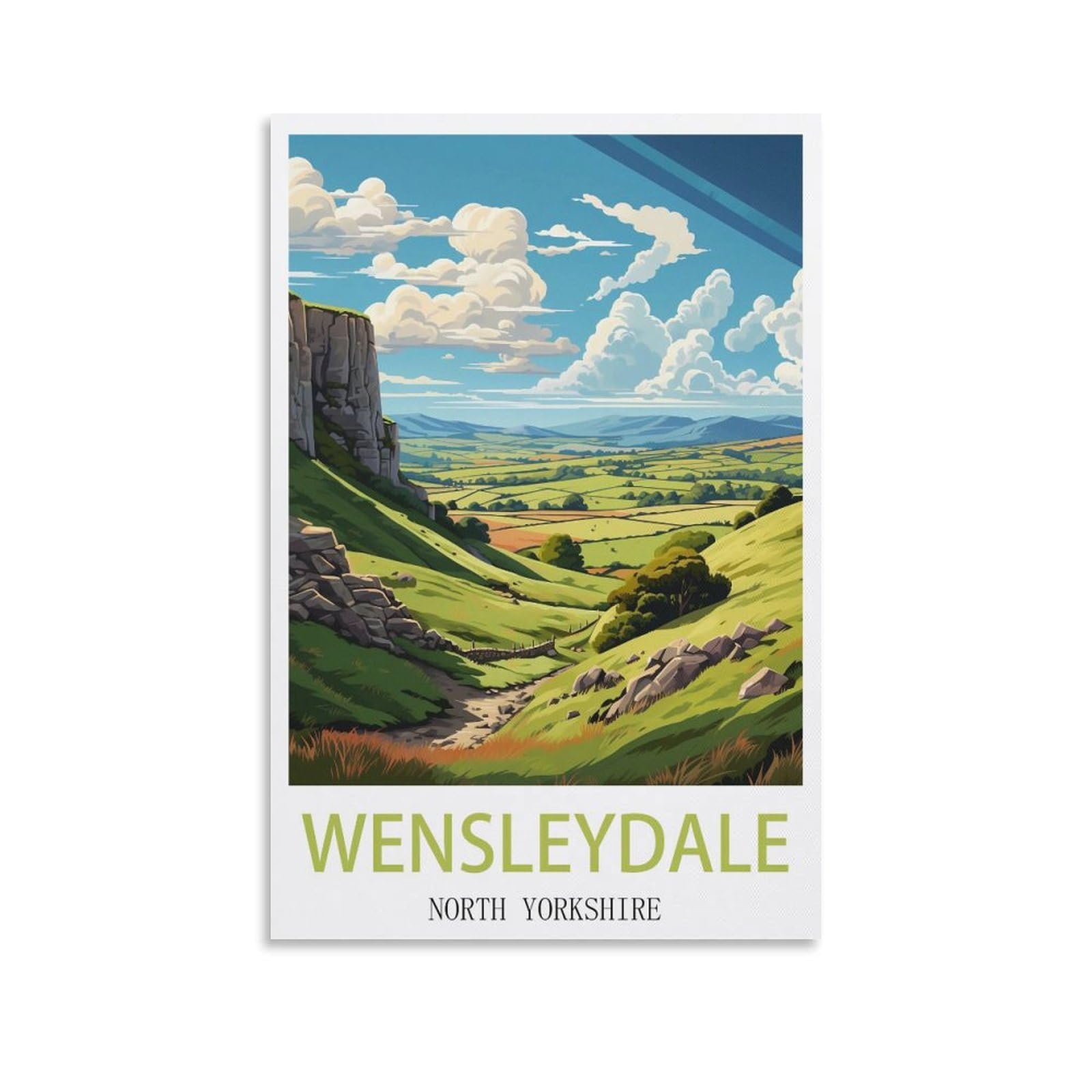 EZMLFA DIY Paint by Numbers for Adults Beginner，Wensleydale North YorkshirePosters Mountain DIY Oil Painting Paint by Number Kits Linen Canvas Wall Art House Decor 30x40CM