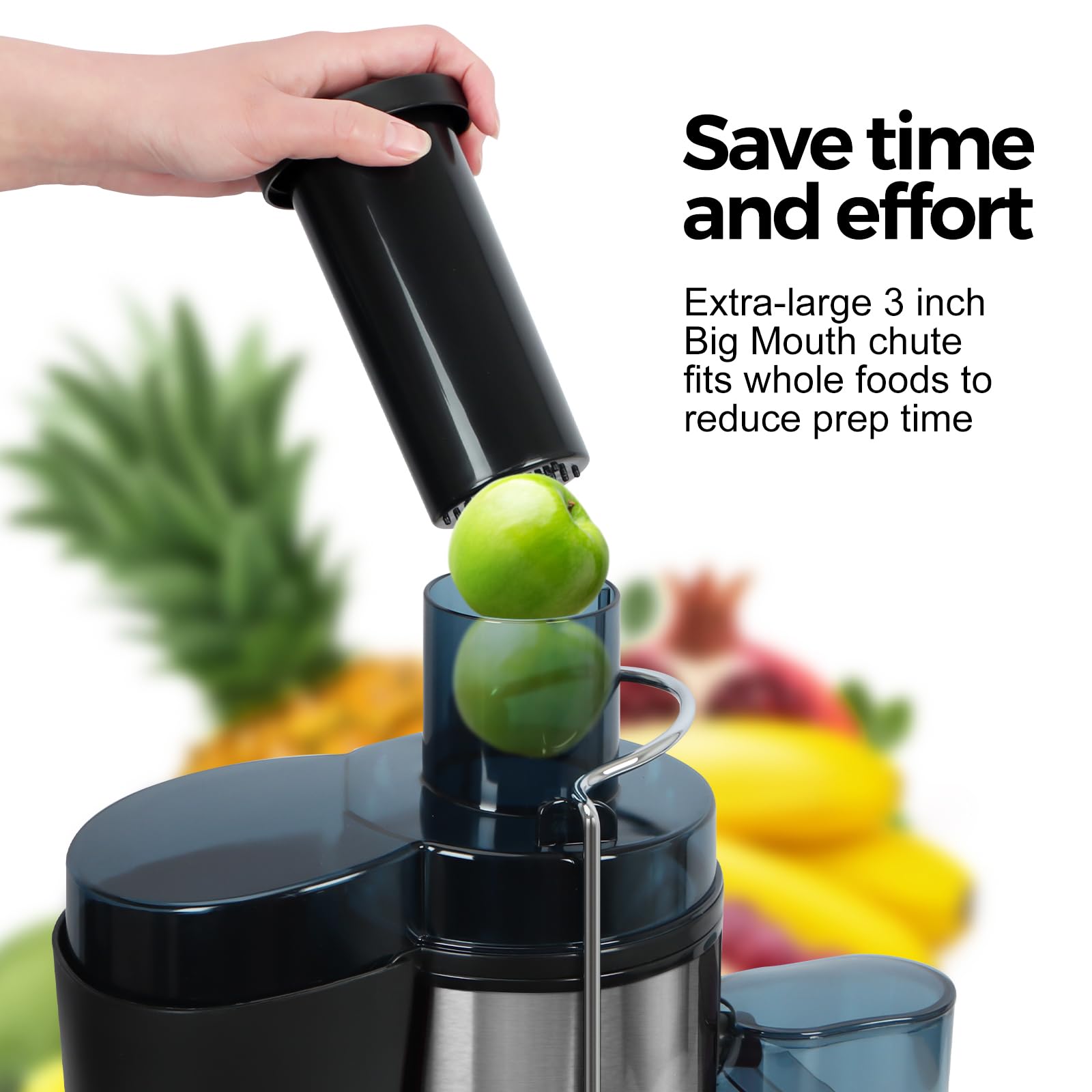 Panana Entsafter-Maschinen, Entsafter für Obst und Gemüse aus Edelstahl, 1000 W Zentrifugal-Entsafter-Maschine, mit 2 Geschwindigkeitsstufen, BPA-Frei, Leicht zu Reinigen, Silber