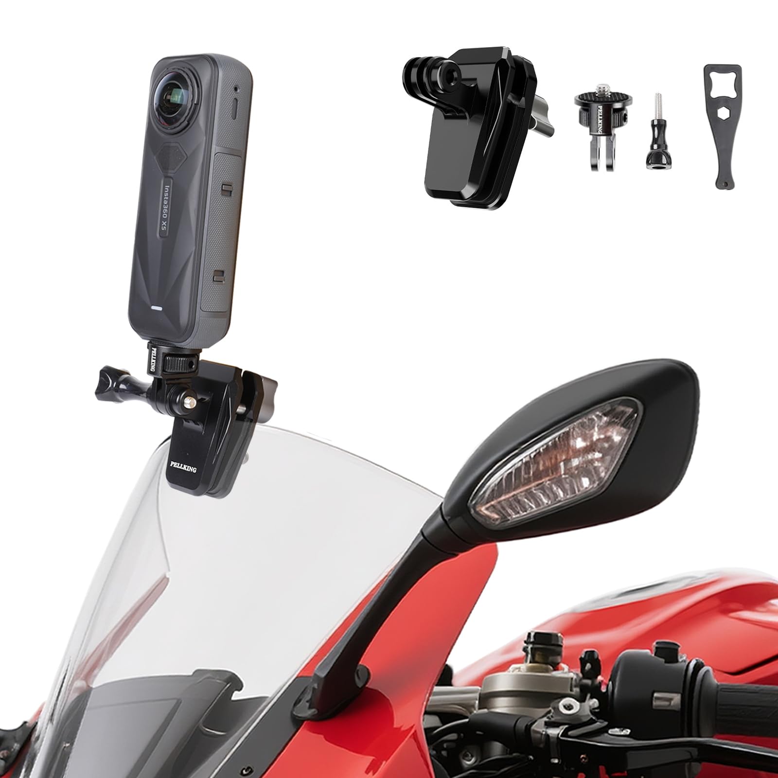PellKing Motorcycle Windshield Aluminum Alloy Clip for x5/X4/X3/X2,Motorcycle Windshield Camera Clamp with Aluminum Alloy 1/4" Adapter,Motocycle Mount