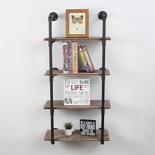 Miniatura 66 de MBQQ, Estantes de tubería industrial con madera, estante de montaje en pared rústico, estantería de metal colgada, estantería flotante de