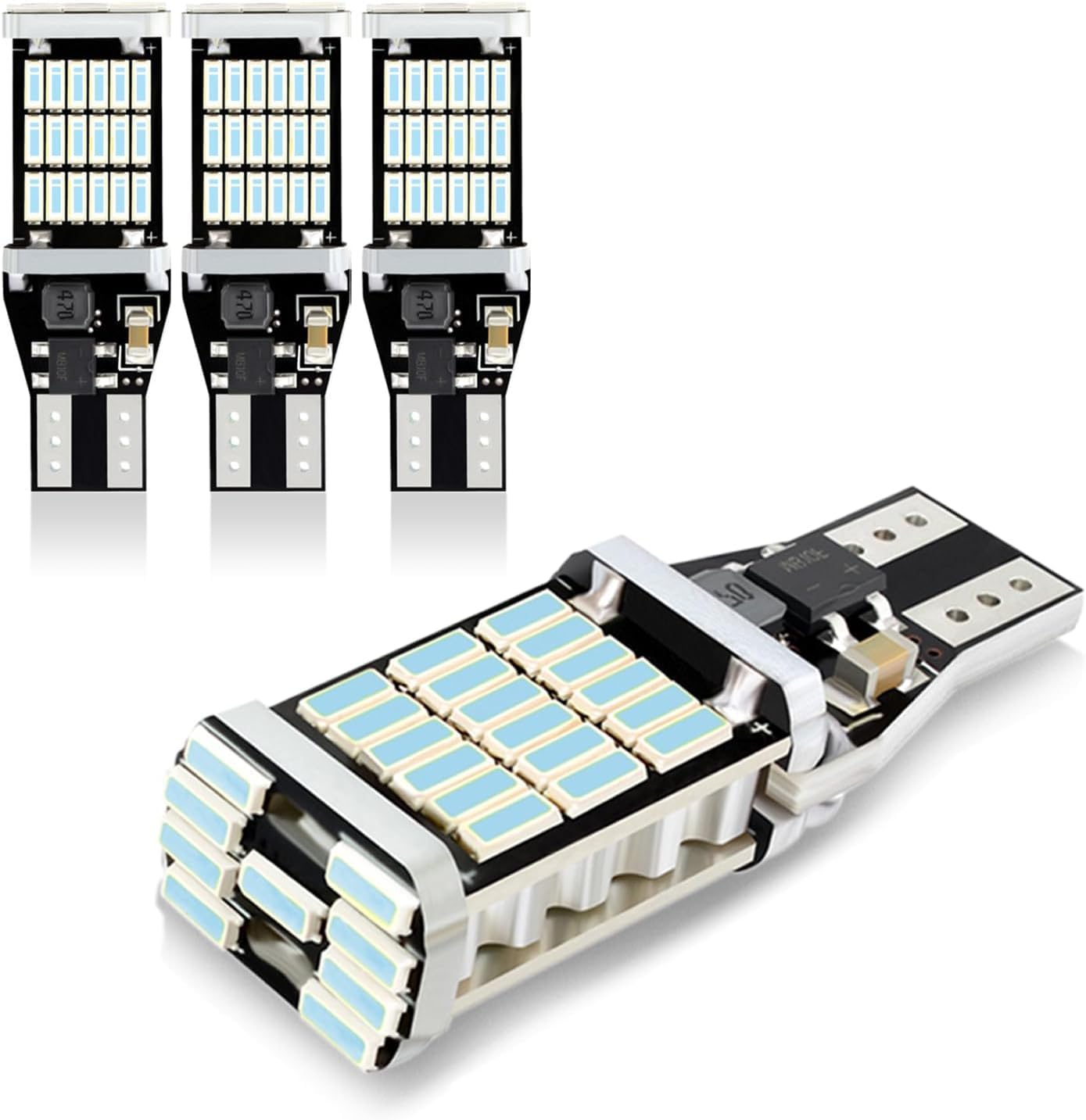 Slykew4 PCS T15 Automotive Stepless Decoding High-bright Reversing Light, 12V 4014 45SMD 6500K 800LM LED Turn Signal, 360° No Blind Angle Lighting Replacement Brake Bulb, for Most Models (Ice Blue)