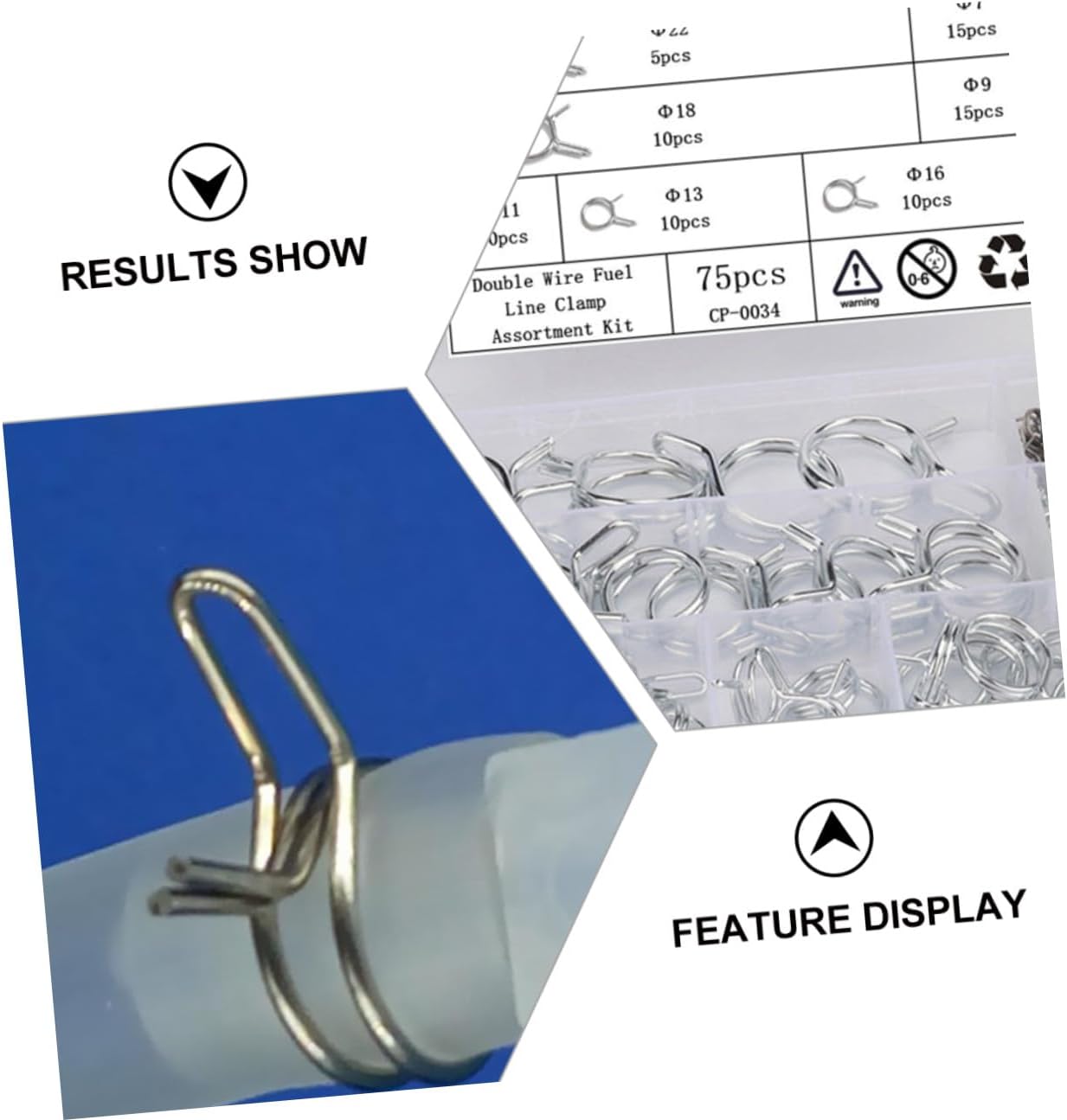 75pcs Double Wire Steel Hose Clamps Assortment Kit Φ6.7-φ23mm Stainless Steel Tube Clips for Fuel Lines Water Pipes Automotive Repair