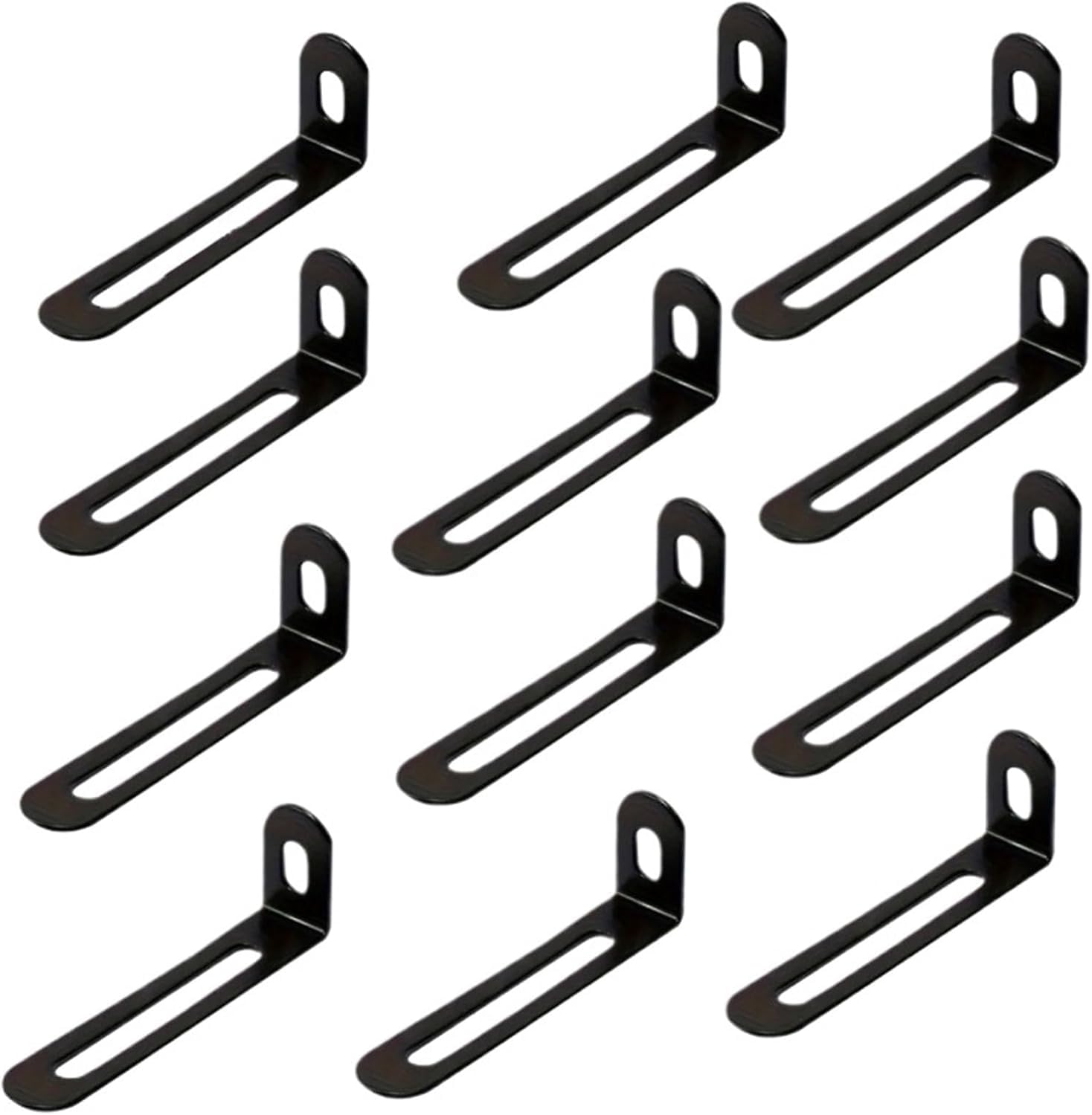 L Brackets 6/12pcs with Long Hole Corner Codes, Adjustable Angles, Suitable for Fixing Furniture, Tables, Chairs, Etc(Black-12pcs)