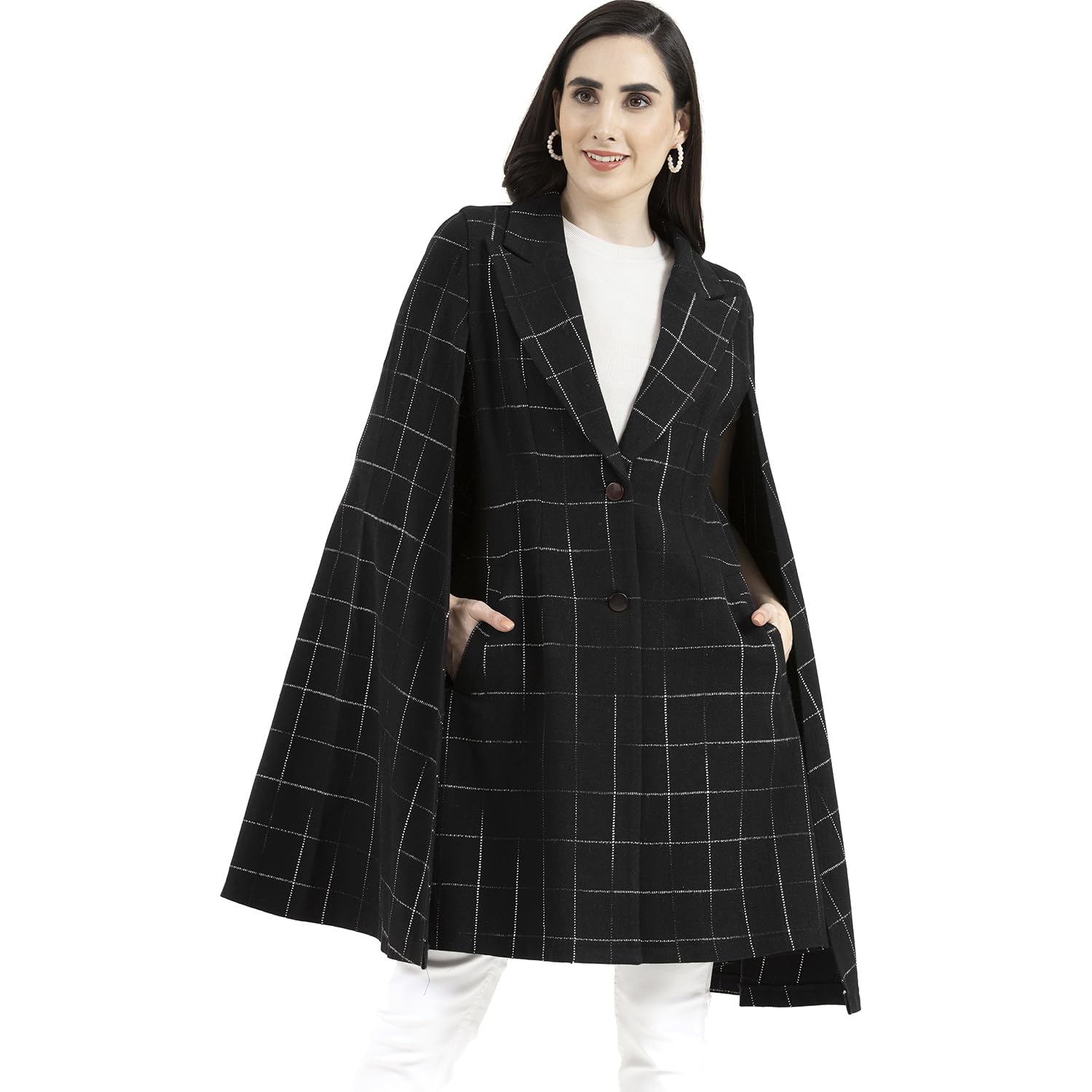 owncraft women's Black and White wool cape coat-picture-25
