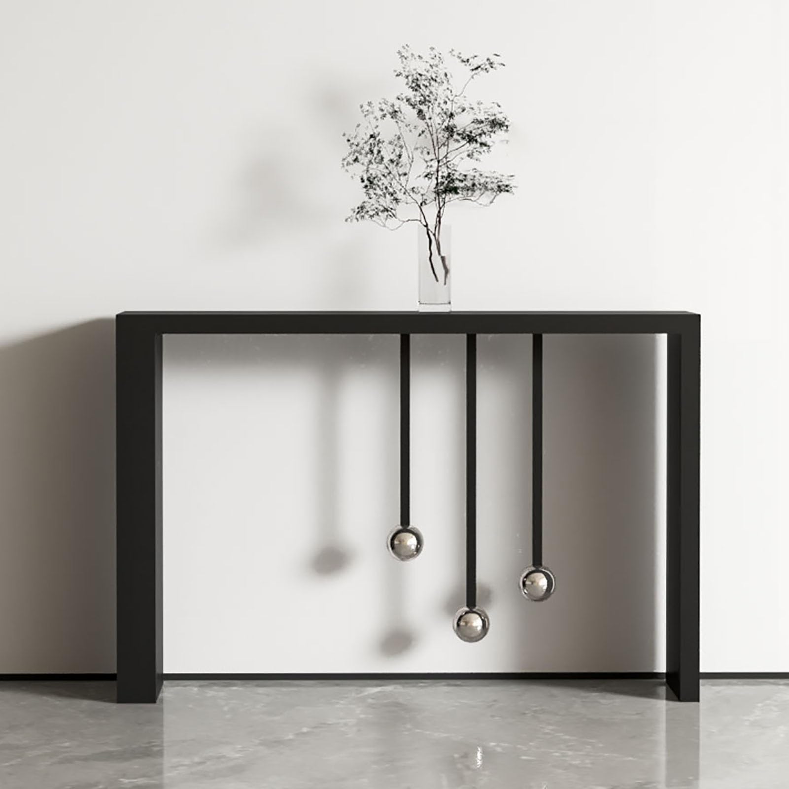 Consola Moderna para Entrada. Elegante Detalle geométrico de Metal para Pasillo, recibidor y Sala de Estar. Diseño Compacto (Negro, 100 cm/39,5 Pulgadas).