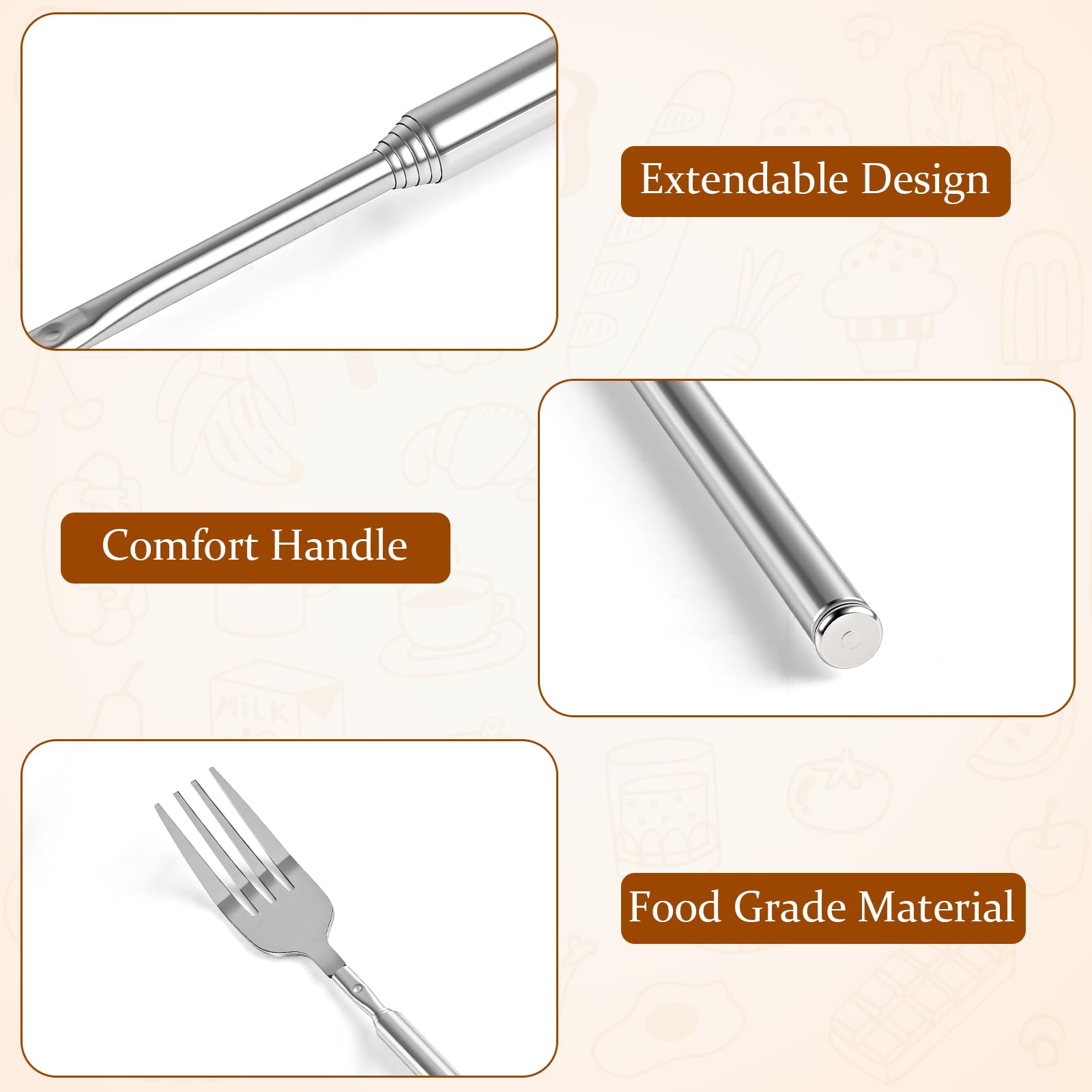 Ninsula Extendable Fork 2 PCS, Stainless Steel Long Fork 8.7 to 25.4 Inch, Extending Fork for Jokes, Fruit, Dinner, Dessert, BBQ (Silver) — Amazon image 3