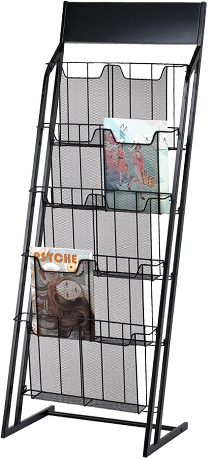 CGCSYZ 5-Tier Magazine Rack, Floor Standing Information Display, Magazine Rack for Newspaper and Product Display Brochure Display Stand for Exhibitions (Black)