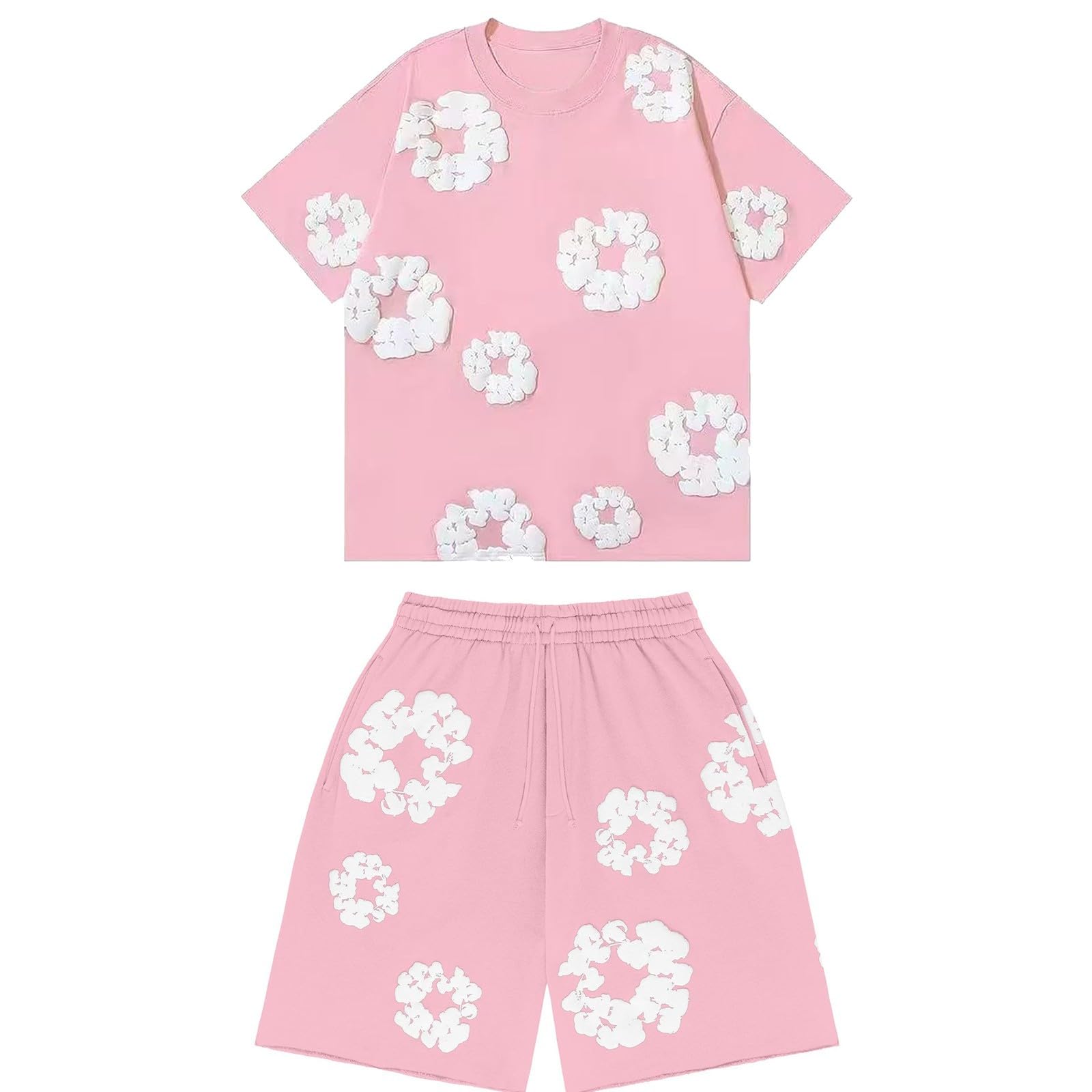 Ensemble short 2 pièces pour enfants - Tenues d'été - Short à fleurs et t-shirt - Survêtement à manches courtes - Col rond - Imprimé - Hauts - Bas - Garçons et filles - Vêtements de vacances