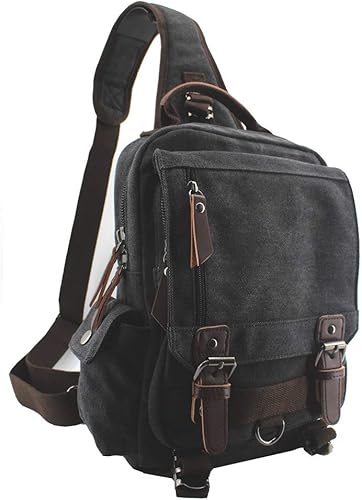 JIAO MIAO Mochila de lona de hombro para viaje, bolsa de mensajero cruzada, Negro, talla única , Clásico