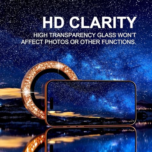 Image of Choiche Compatible for iPhone 17 Pro /iPhone 17 Pro Max Camera Lens Protector Bling, 9H Tempered Glass Camera Cover Screen Protector Metal Ring Decoration Accessories (Glitter-Orange)