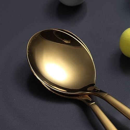 Miniatura 4 de Berglander - Juego de 12 cucharas de té (6.3in, 6.3in, 12 unidades, acero inoxidable, titanio, chapado en oro, cuchara de té dorada, cuchara de