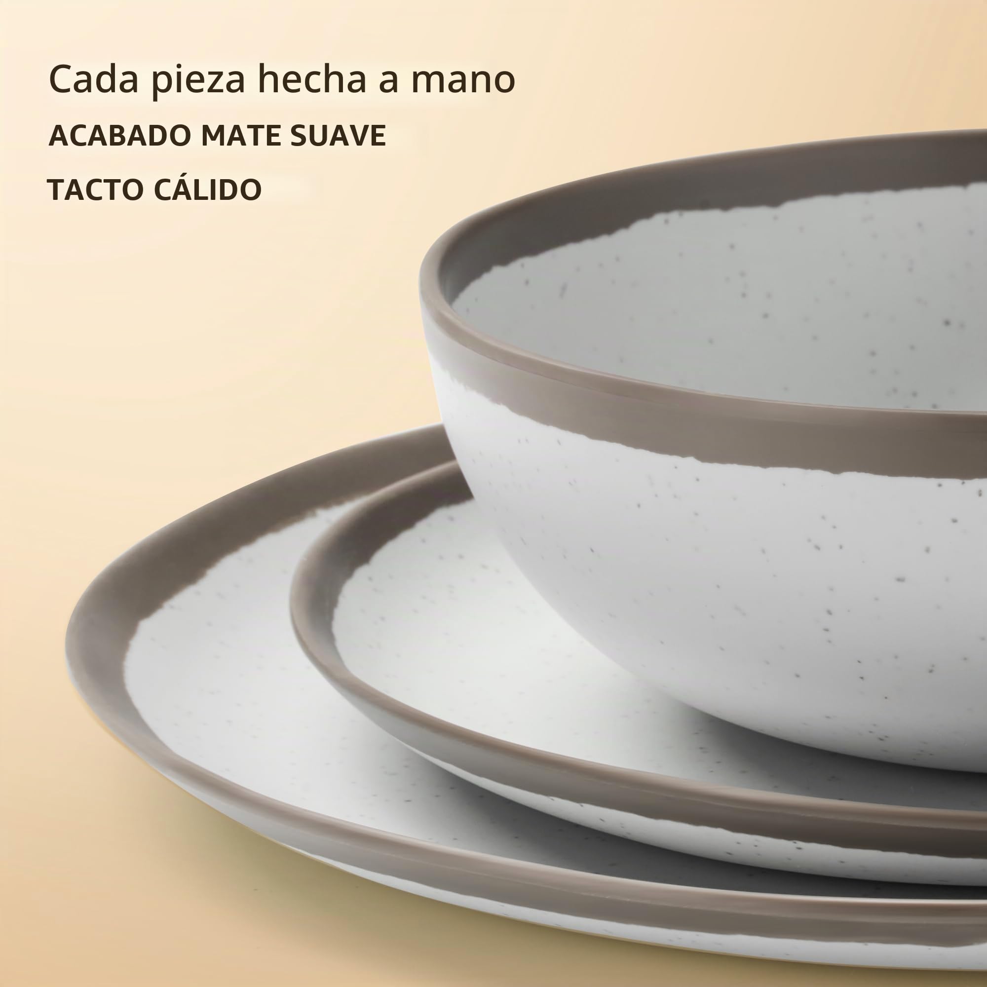 Juego de vajilla de melamina de 18 piezas para 6, juego de vajilla duradero para caravana | Apto para lavavajillas, no apto para microondas, ligero, duradero y resistente a roturas, embalaje en caja, sin BPA