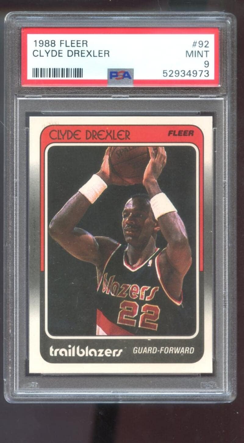 1988-89 Fleer #92 Clyde Drexler PSA 9 Graded Basketball Card NBA 1988 1989 Portland Trailblazers MINT