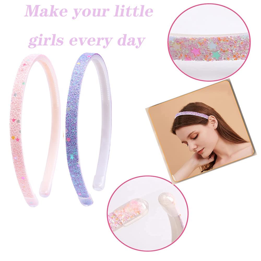 DRESHOW 6 Pack Girls Bow Headbands Glitter Kids Headband Heart Star Hairband for Toddlers Teens, 6 Pack: Mix Set-01 - Image 3